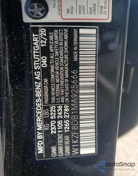 2021 Mercedes-Benz E 350 из США, поврежденный, VIN W1KZF8DB1MA925666